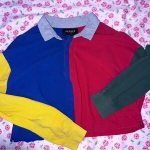 Long Sleeve Primary Color Block Crop-top